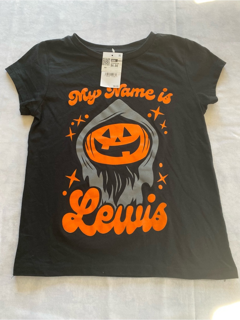 Target Black Tee with Orange Pumpkin and Gray Hood Graphic